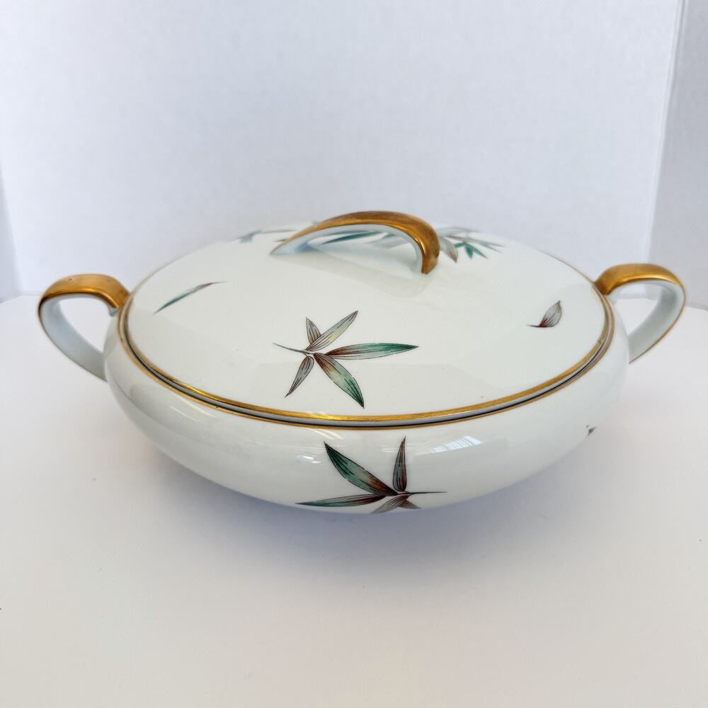 Vintage Noritake Canton 5027 Bamboo Pattern Vegetable Bowl Casserole Gold Trim